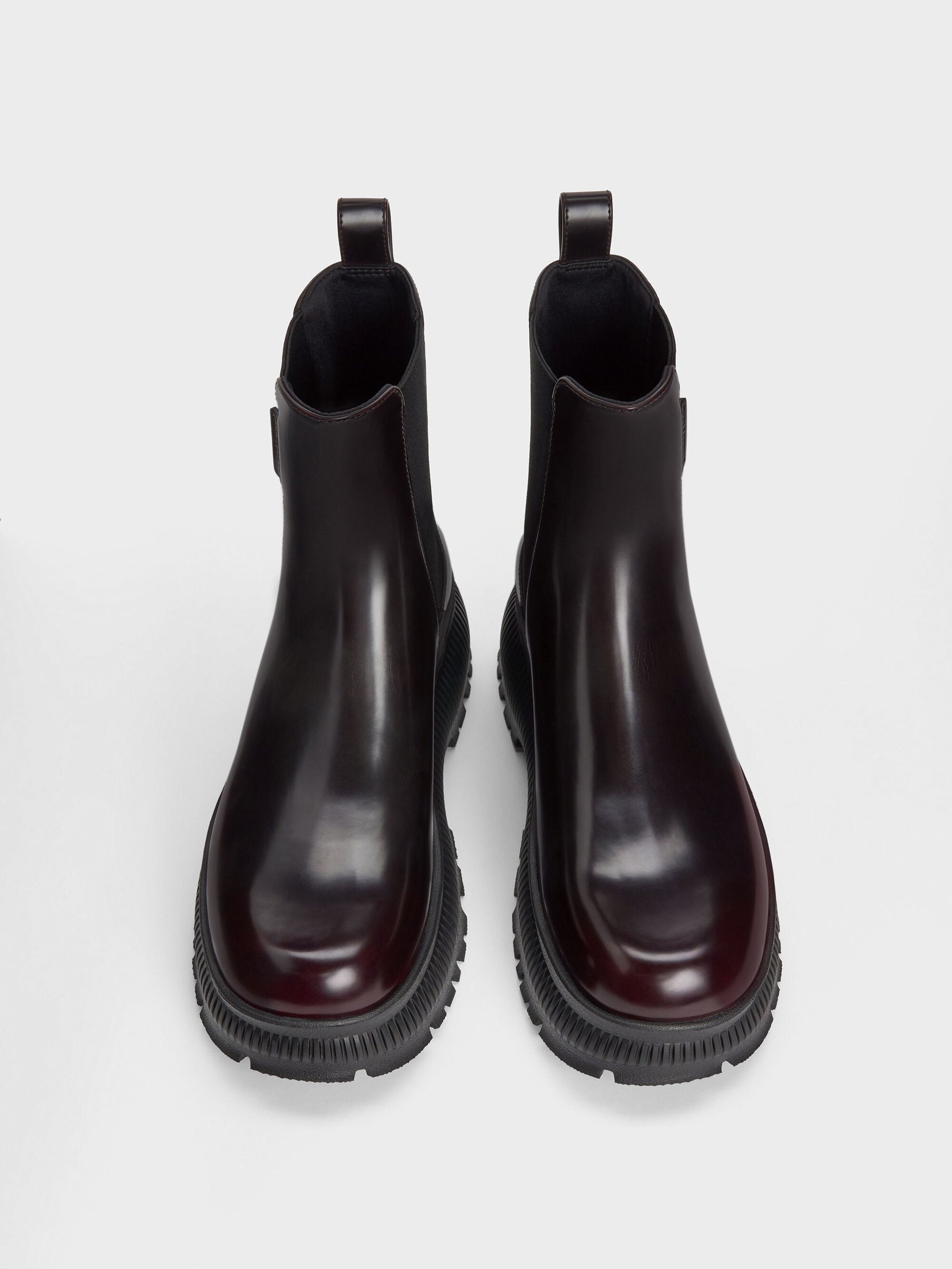 Darra Ridged-Sole Ankle Boots - Burgundy | CHARLES & KEITH