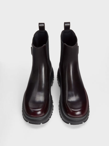 Darra Ridged-Sole Ankle Boots - Burgundy | CHARLES & KEITH