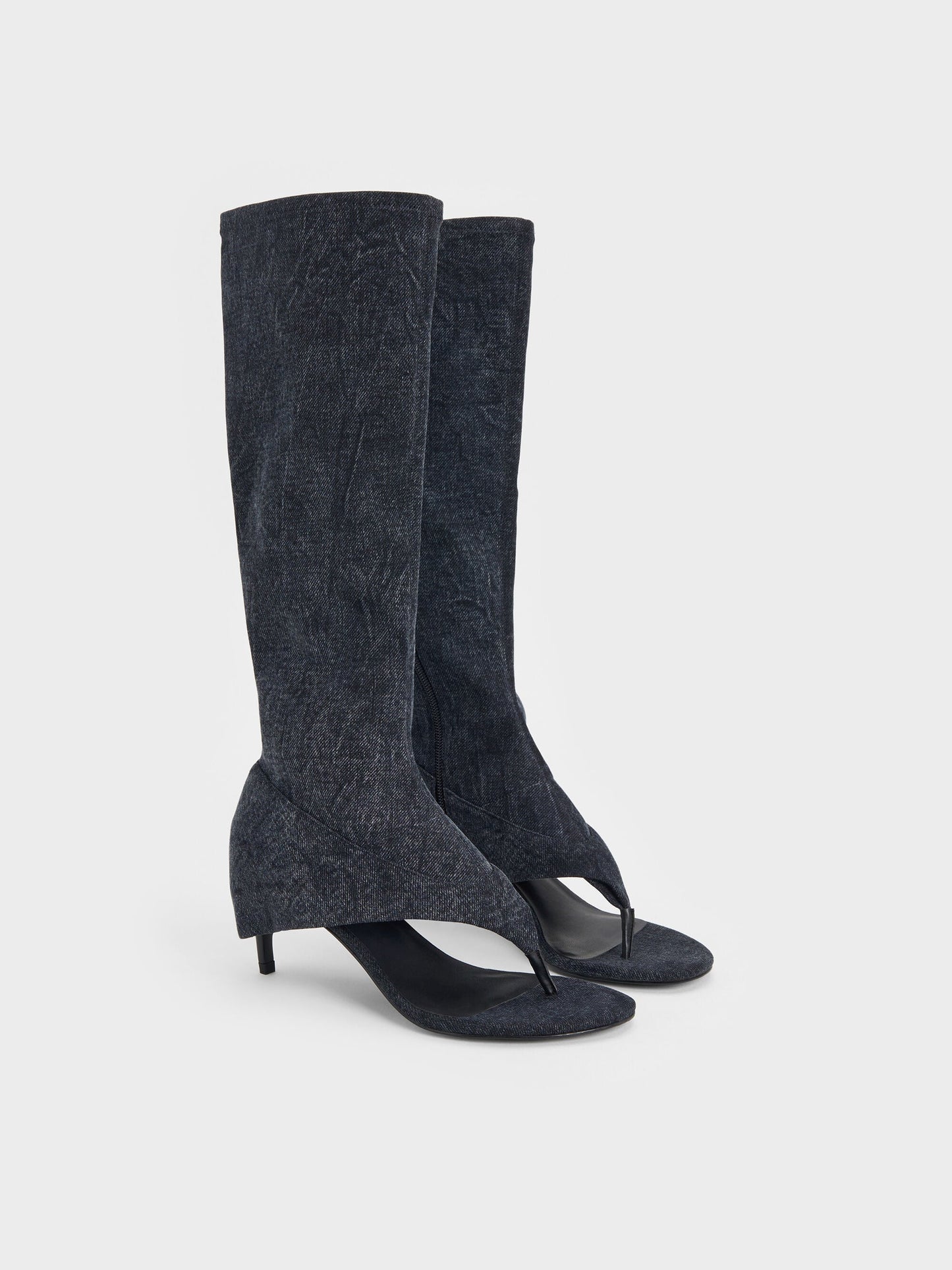 Aether Denim Thong Boots - Dark Blue | CHARLES & KEITH