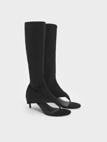 Aether Faux Suede Thong Boots - Black Textured | CHARLES & KEITH