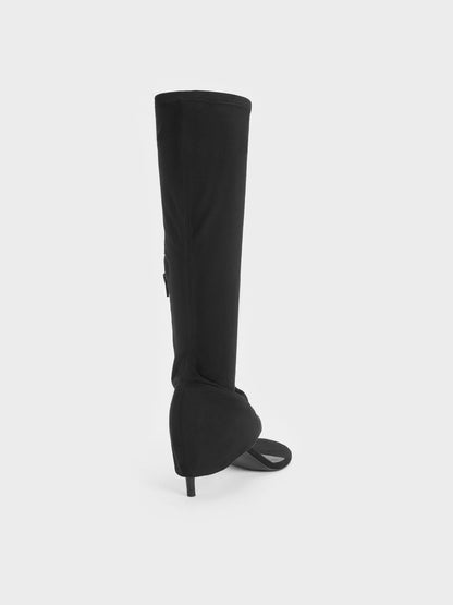 Aether Faux Suede Thong Boots - Black Textured | CHARLES & KEITH
