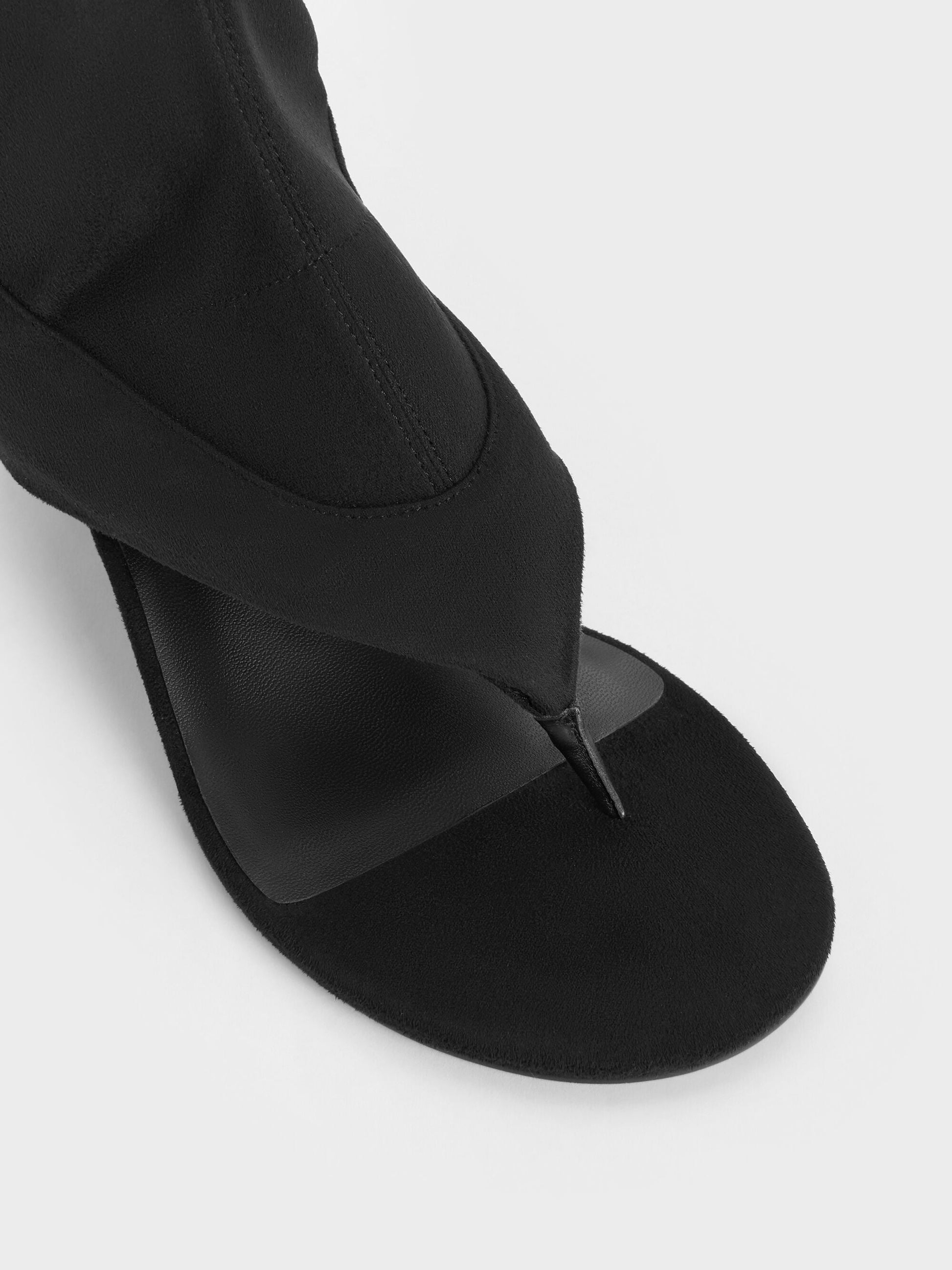 Aether Faux Suede Thong Boots - Black Textured | CHARLES & KEITH