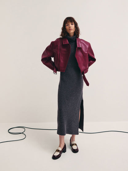Two-Tone Metallic-Buckle Loafer Pumps - Burgundy | CHARLES & KEITH