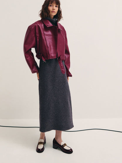 Two-Tone Metallic-Buckle Loafer Pumps - Burgundy | CHARLES & KEITH