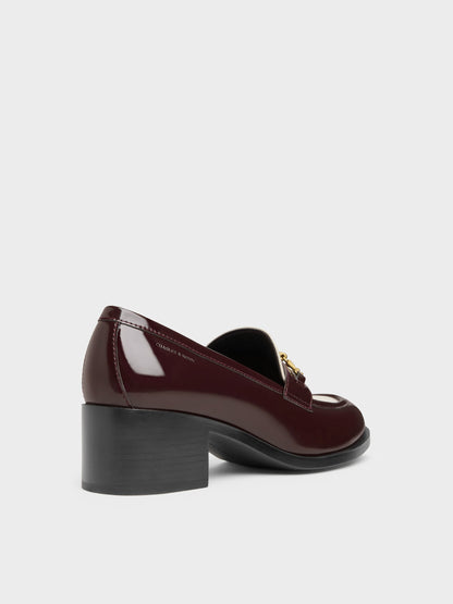 Two-Tone Metallic-Buckle Loafer Pumps - Burgundy | CHARLES & KEITH