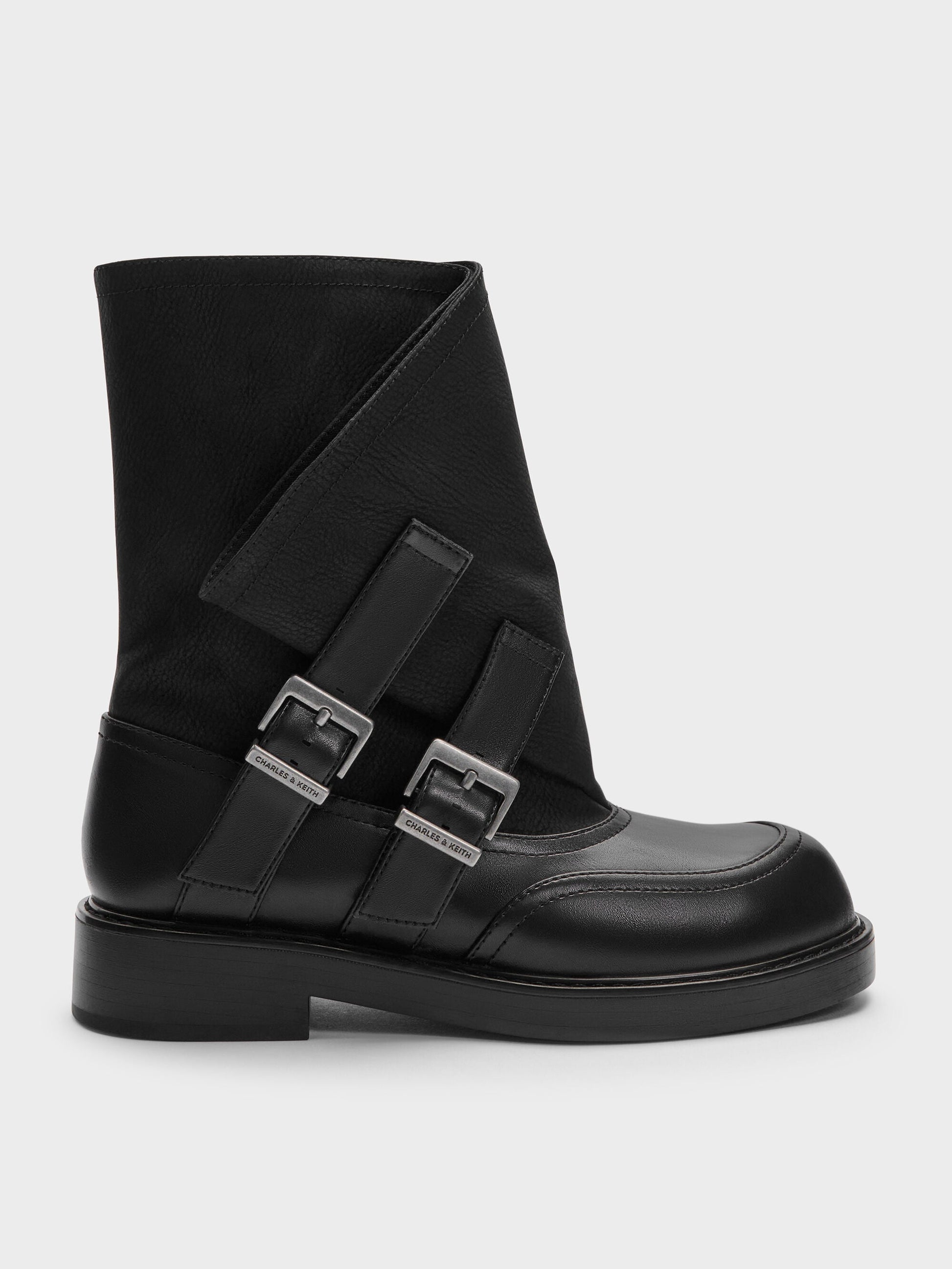 Aether Buckled Calf Boots - Black | CHARLES & KEITH