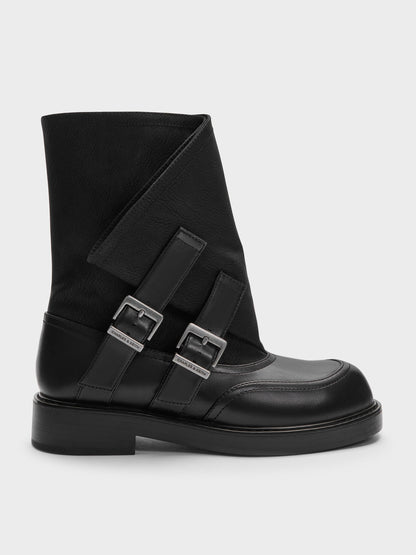 Aether Buckled Calf Boots - Black | CHARLES & KEITH