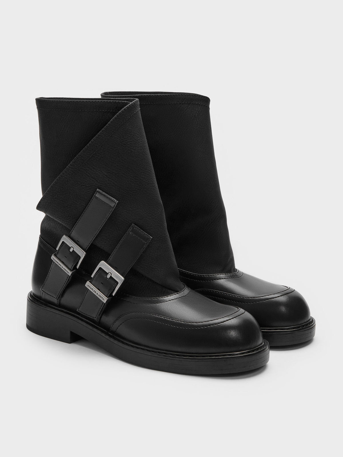 Aether Buckled Calf Boots - Black | CHARLES & KEITH