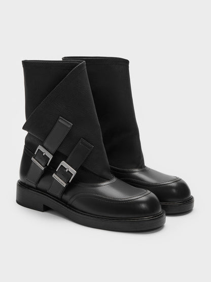 Aether Buckled Calf Boots - Black | CHARLES & KEITH