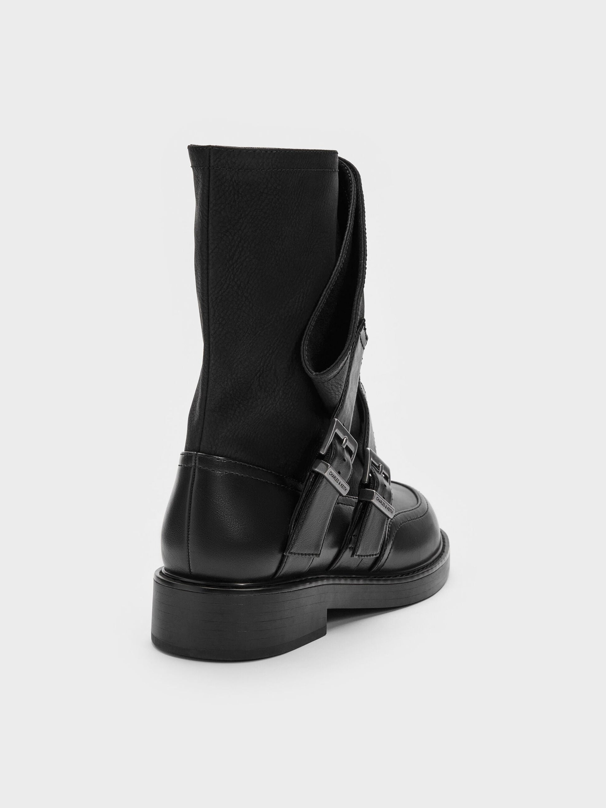 Aether Buckled Calf Boots - Black | CHARLES & KEITH