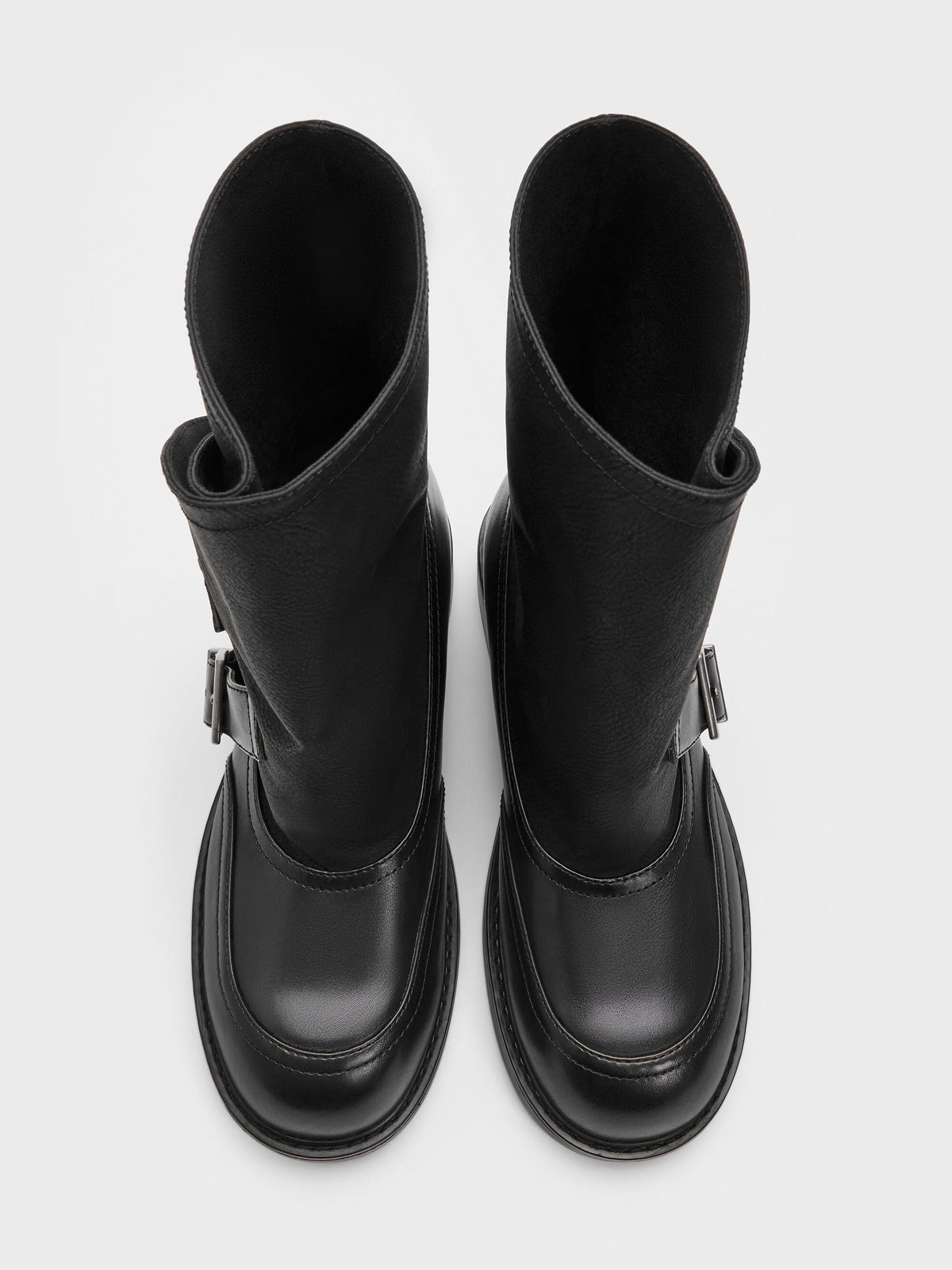 Aether Buckled Calf Boots - Black | CHARLES & KEITH