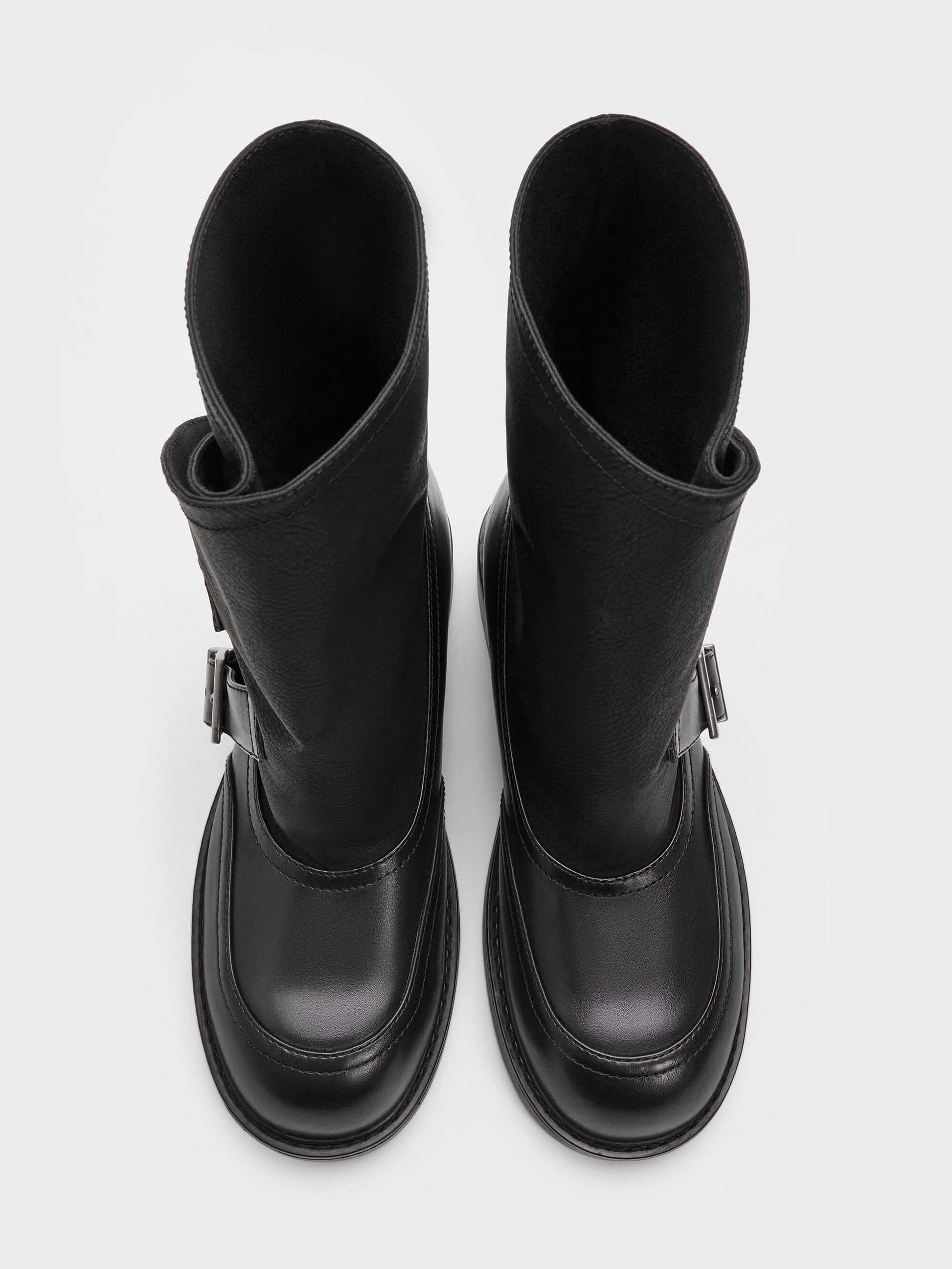 Aether Buckled Calf Boots - Black | CHARLES & KEITH