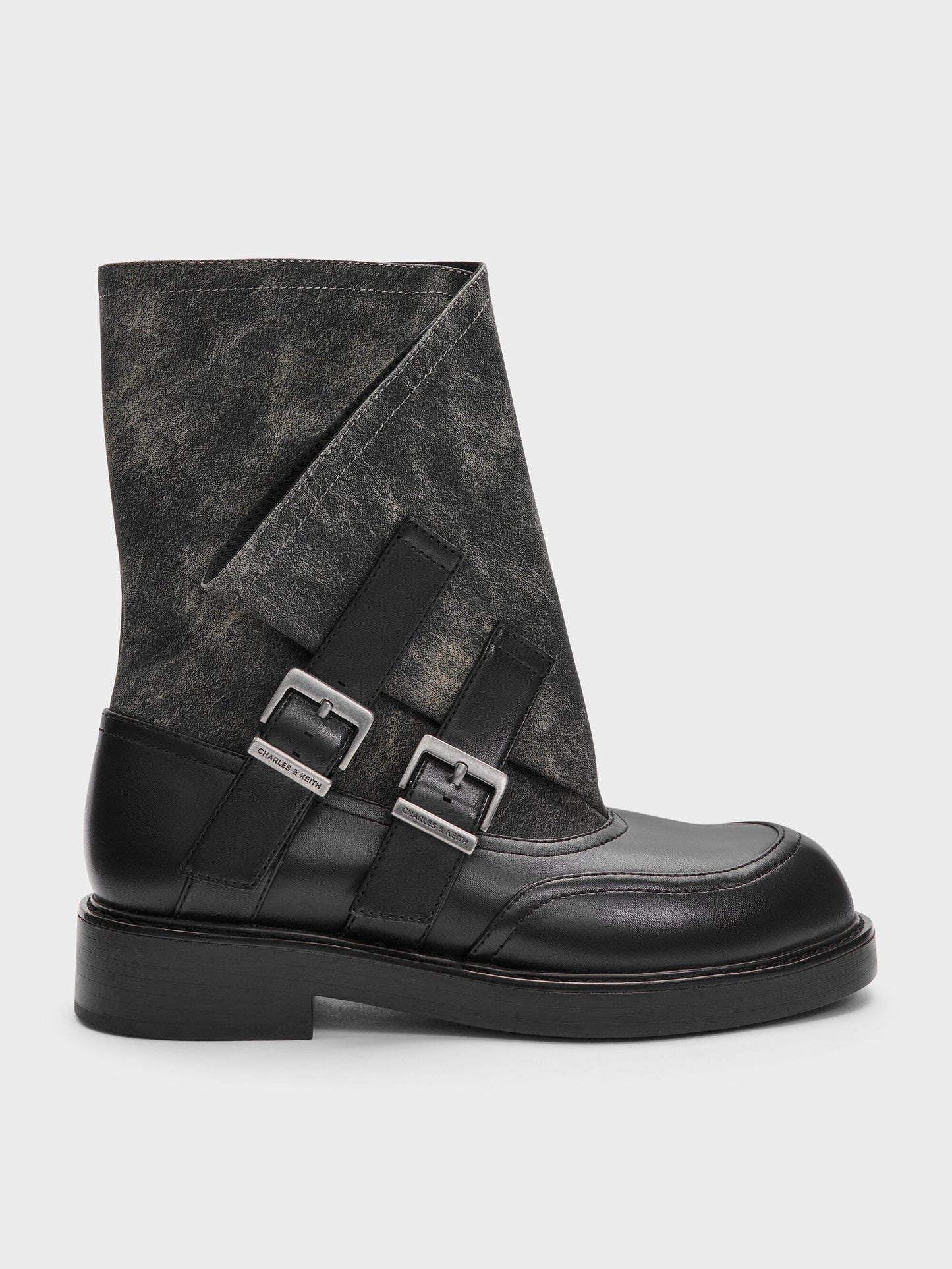 Aether Buckled Calf Boots - Dark Grey | CHARLES & KEITH