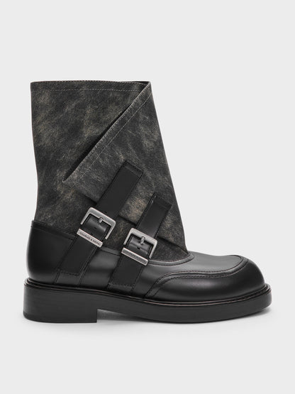Aether Buckled Calf Boots - Dark Grey | CHARLES & KEITH