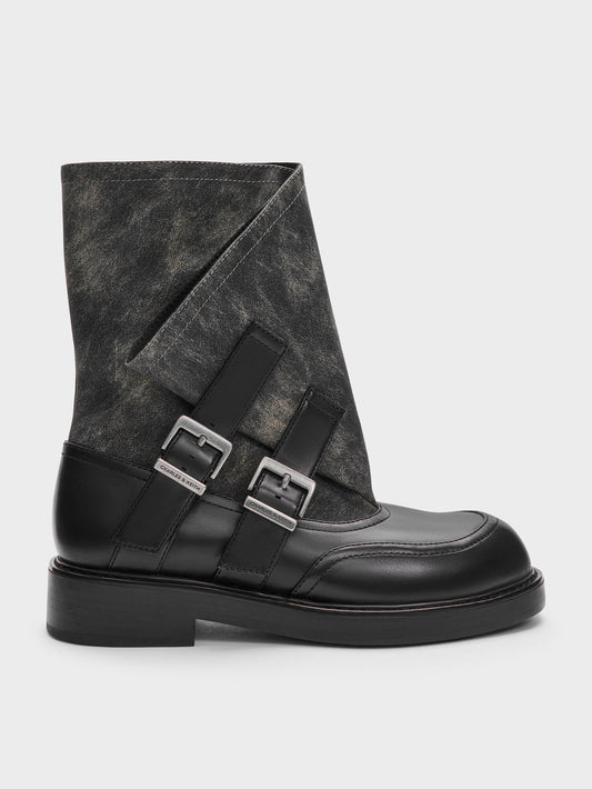 Aether Buckled Calf Boots - Dark Grey | CHARLES & KEITH