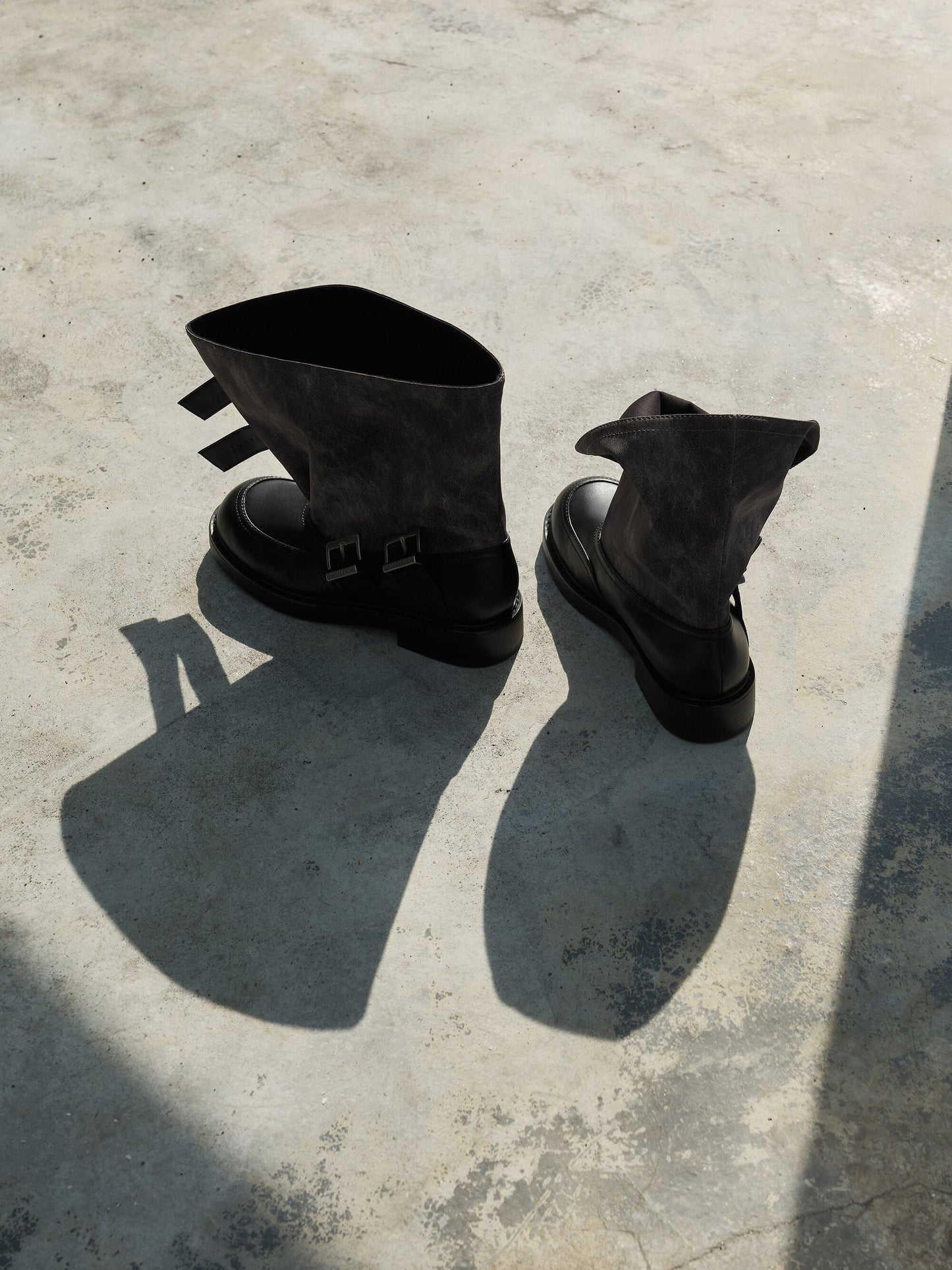 Aether Buckled Calf Boots - Dark Grey | CHARLES & KEITH