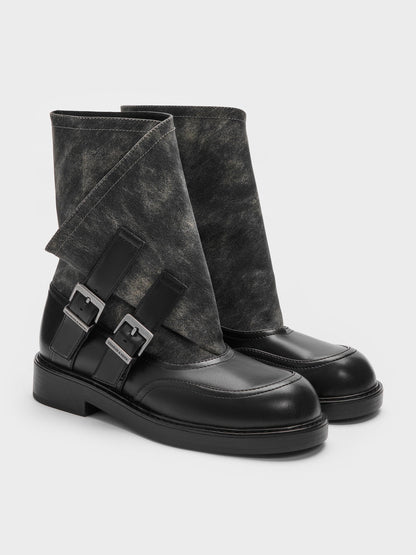 Aether Buckled Calf Boots - Dark Grey | CHARLES & KEITH