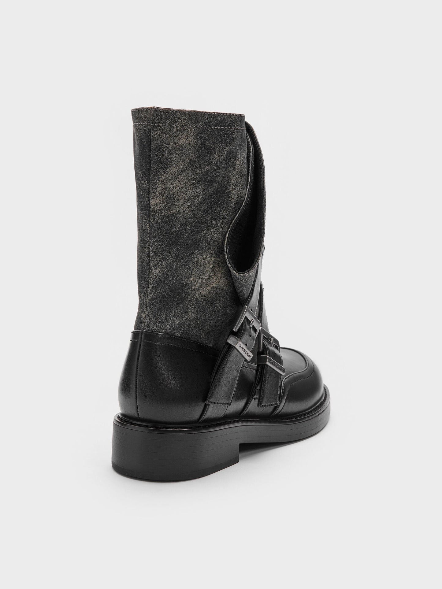 Aether Buckled Calf Boots - Dark Grey | CHARLES & KEITH