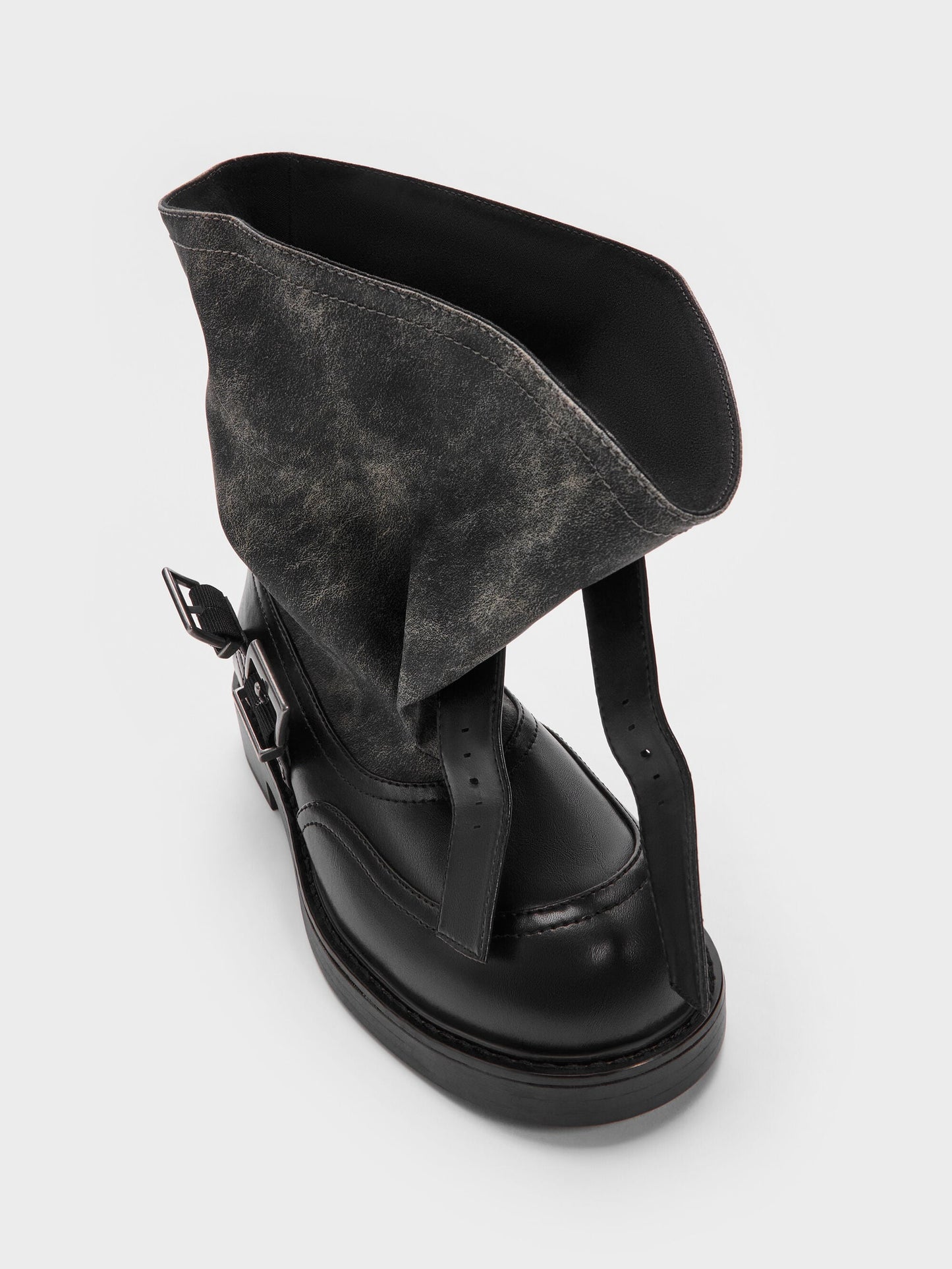 Aether Buckled Calf Boots - Dark Grey | CHARLES & KEITH