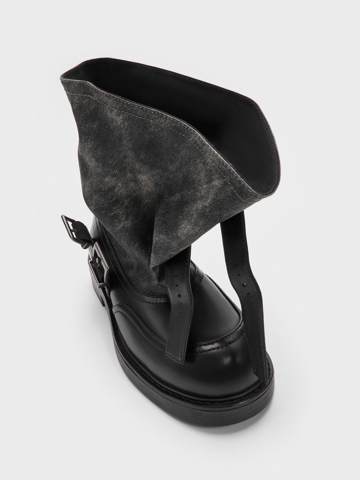 Aether Buckled Calf Boots - Dark Grey | CHARLES & KEITH