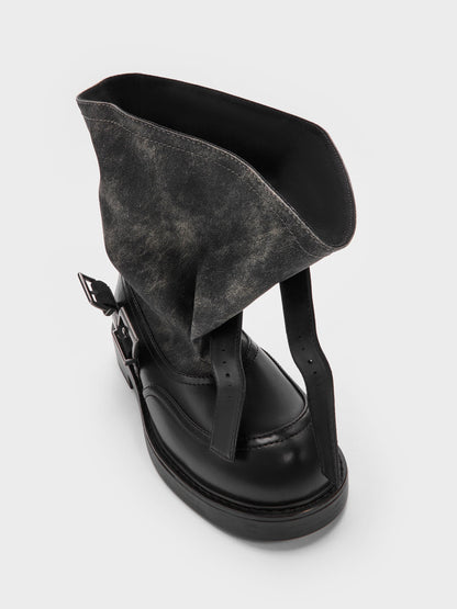 Aether Buckled Calf Boots - Dark Grey | CHARLES & KEITH