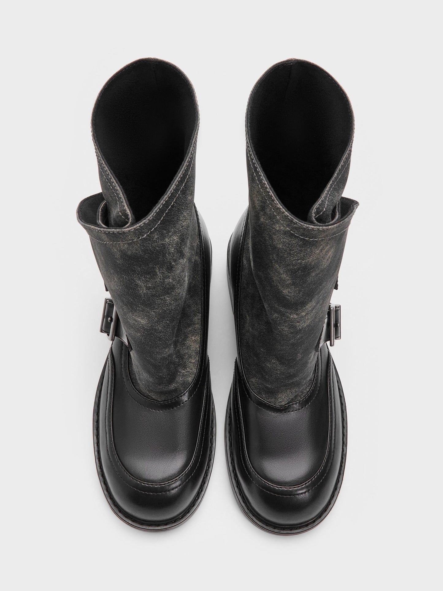 Aether Buckled Calf Boots - Dark Grey | CHARLES & KEITH