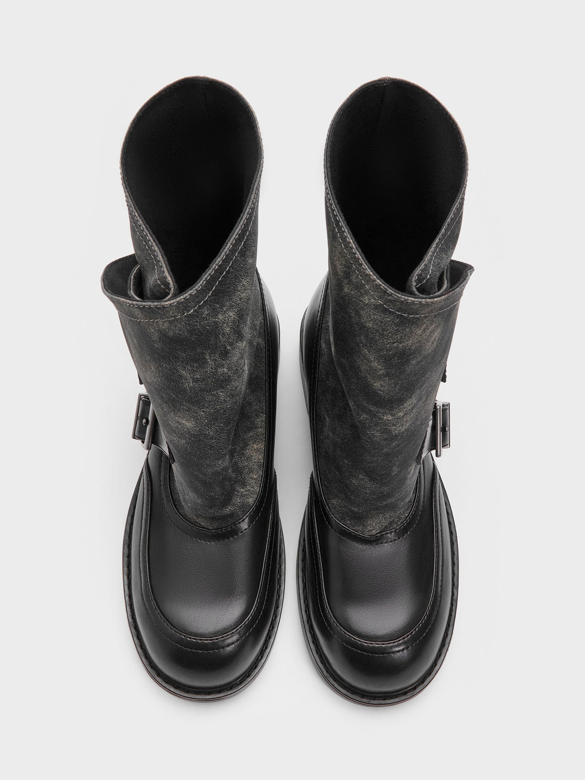 Aether Buckled Calf Boots - Dark Grey | CHARLES & KEITH