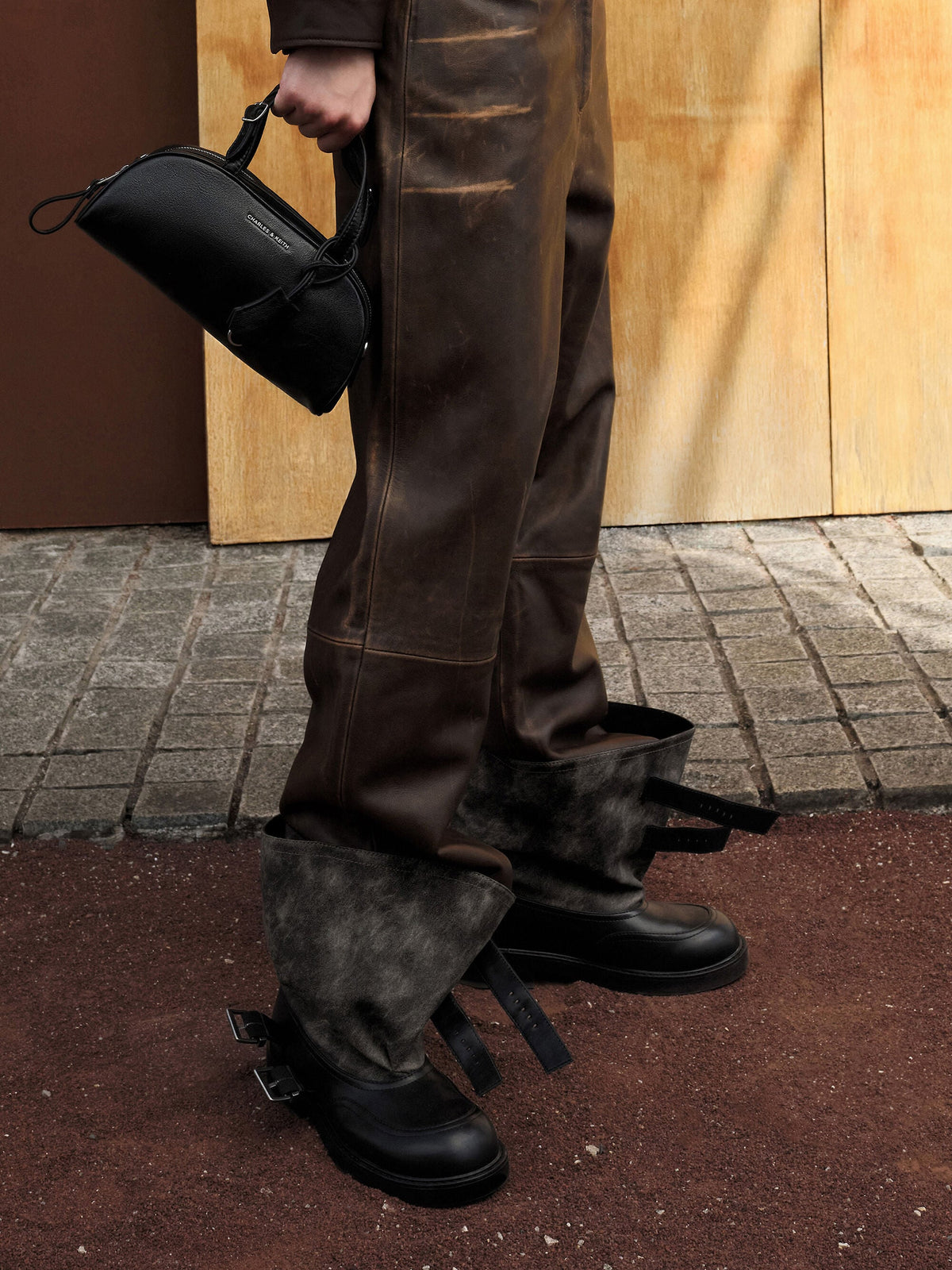 Aether Buckled Calf Boots - Dark Grey | CHARLES & KEITH