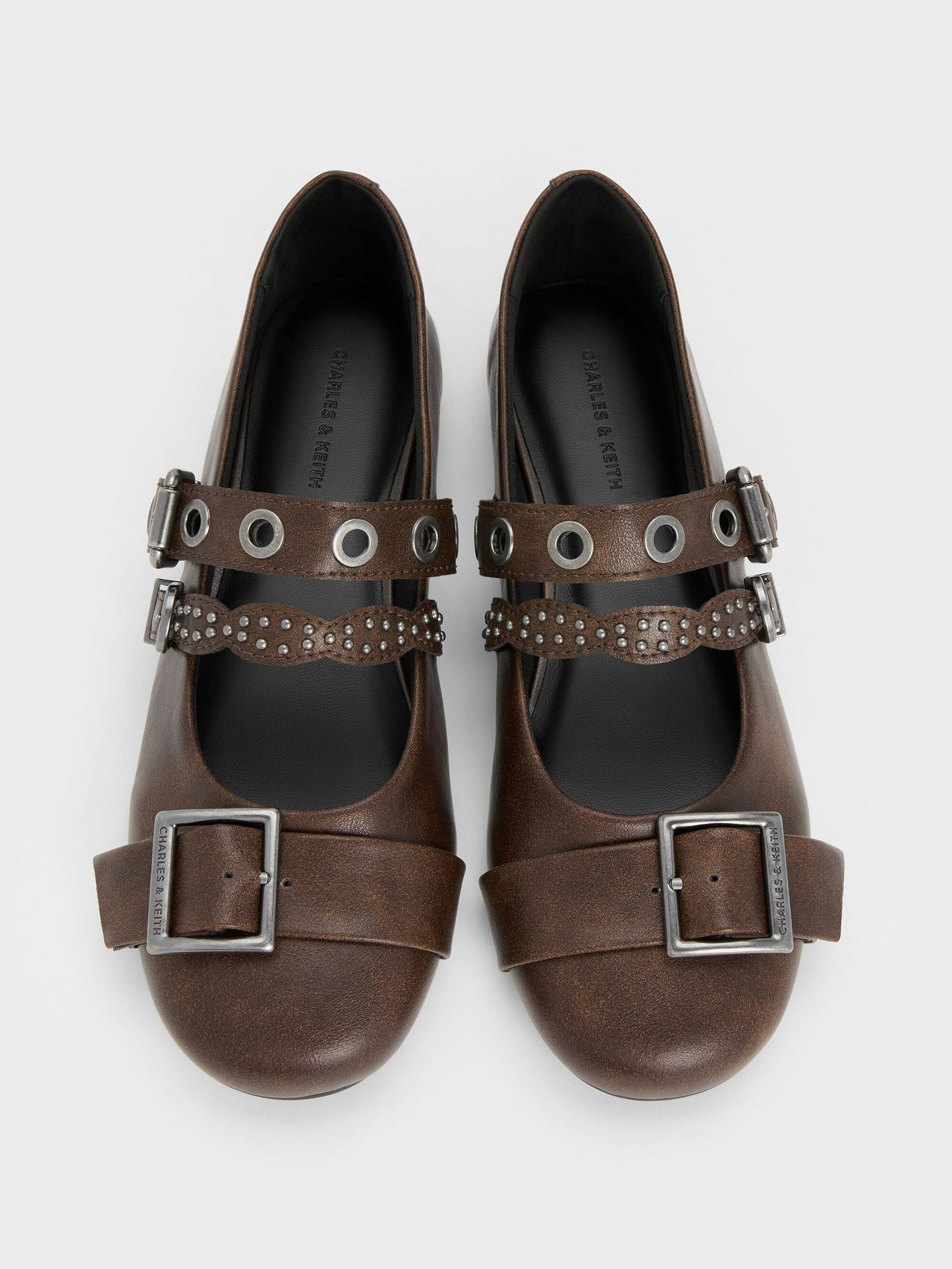 Aether Grommet Studded Mary Jane Flats - Dark Brown | CHARLES & KEITH