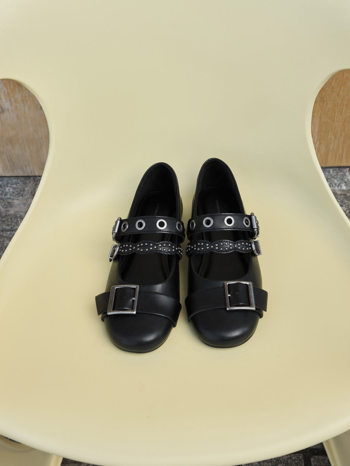 Aether Grommet Studded Mary Jane Flats - Black | CHARLES & KEITH