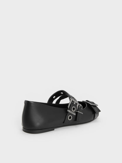 Aether Grommet Studded Mary Jane Flats - Black | CHARLES & KEITH