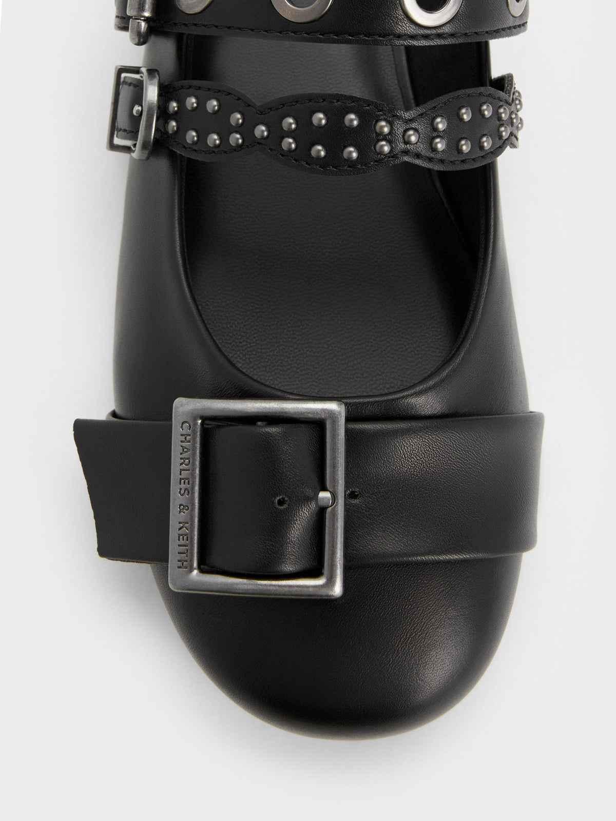 Aether Grommet Studded Mary Jane Flats - Black | CHARLES & KEITH
