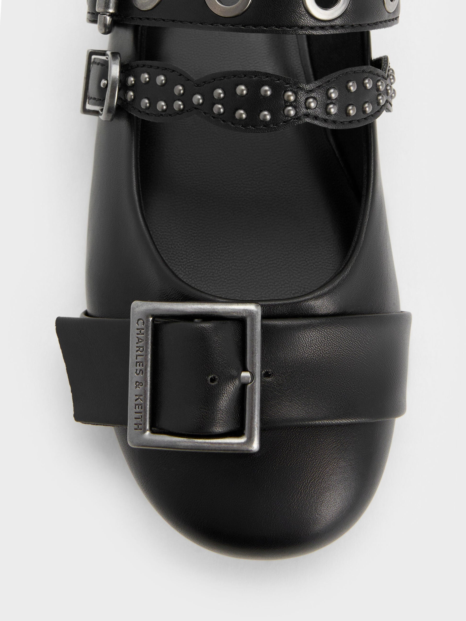 Aether Grommet Studded Mary Jane Flats - Black | CHARLES & KEITH