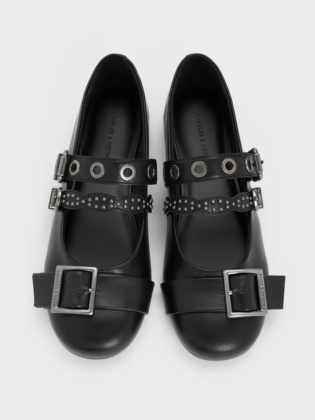 Aether Grommet Studded Mary Jane Flats - Black | CHARLES & KEITH