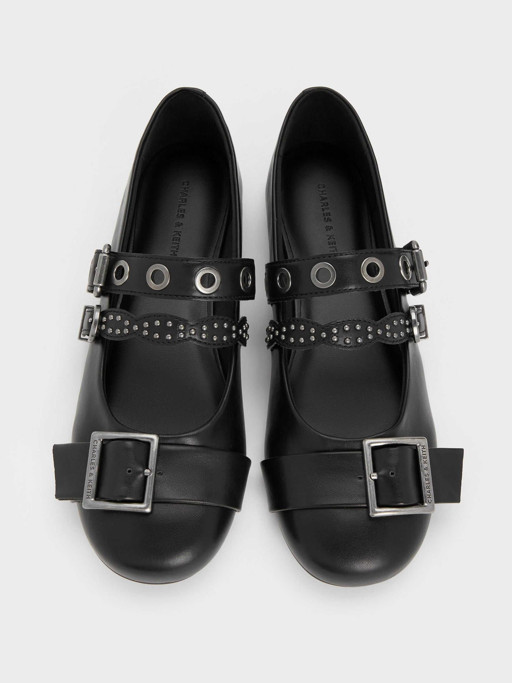 Aether Grommet Studded Mary Jane Flats - Black | CHARLES & KEITH