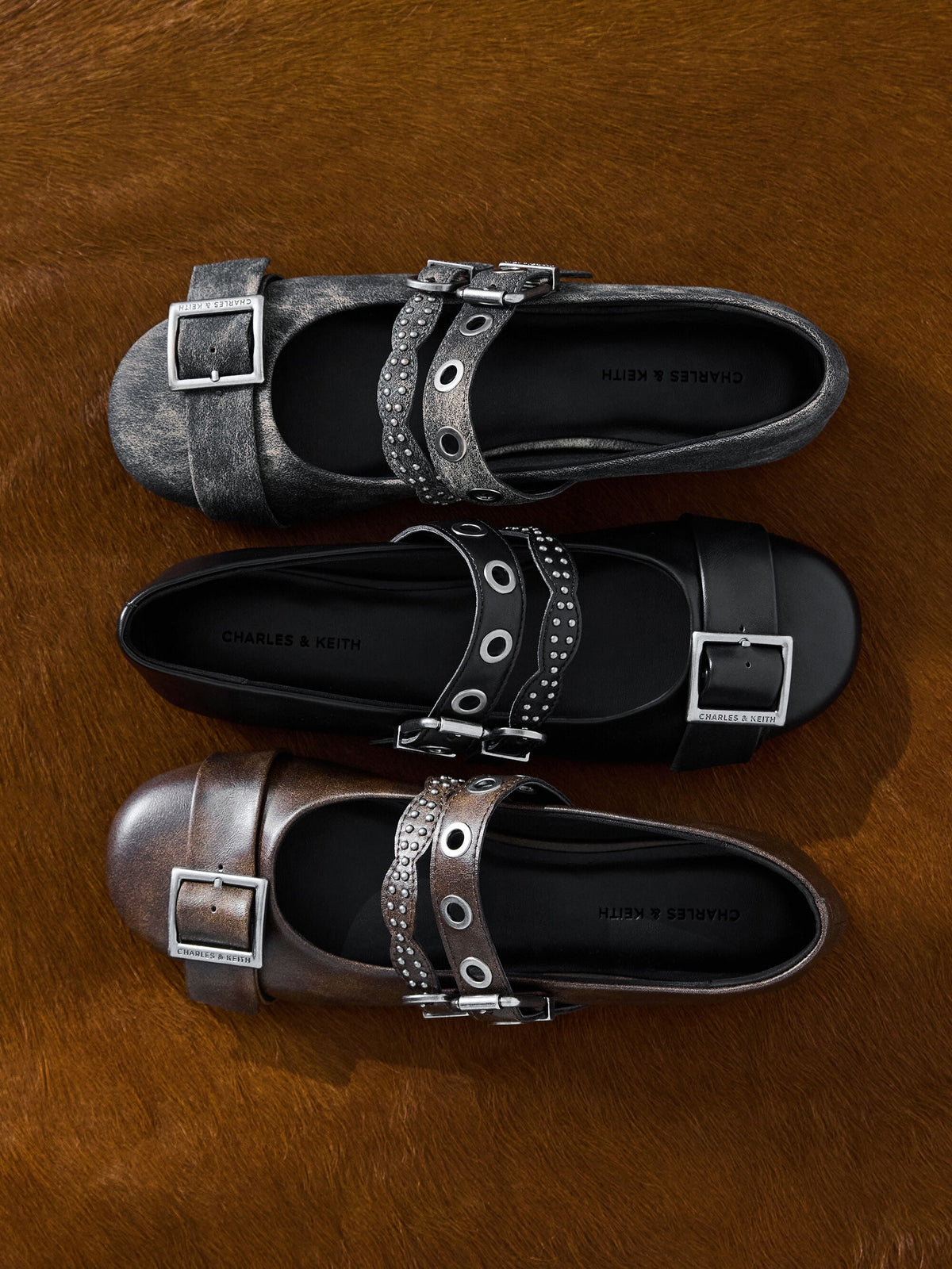 Aether Grommet Studded Mary Jane Flats - Black | CHARLES & KEITH