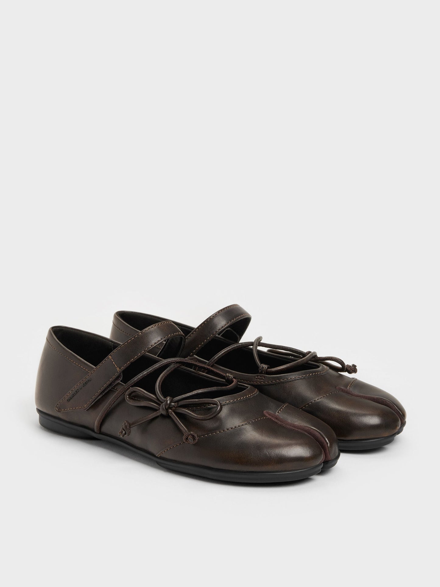 Aether Lace-Up Split-Toe Mary Jane Flats - Brown | CHARLES & KEITH