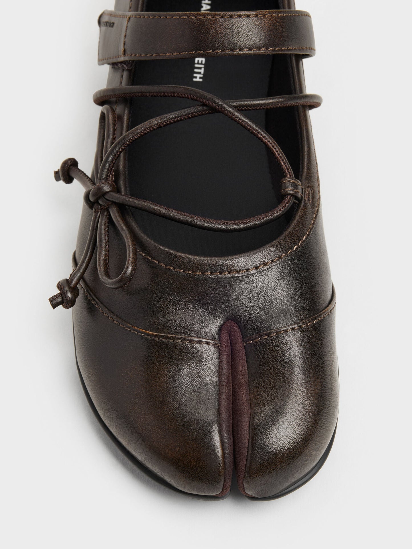 Aether Lace-Up Split-Toe Mary Jane Flats - Brown | CHARLES & KEITH