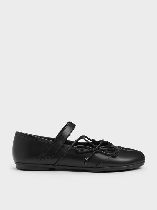 Aether Lace-Up Split-Toe Mary Jane Flats - Black | CHARLES & KEITH
