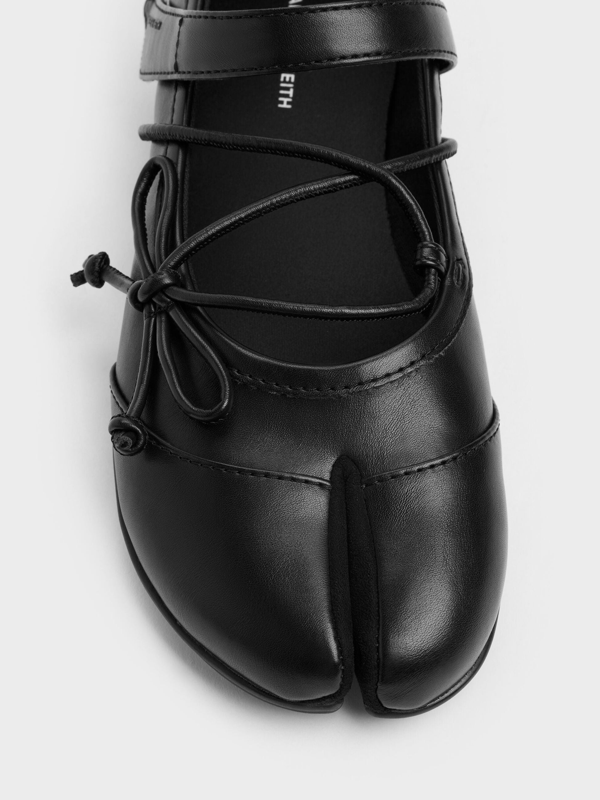 Aether Lace-Up Split-Toe Mary Jane Flats - Black | CHARLES & KEITH