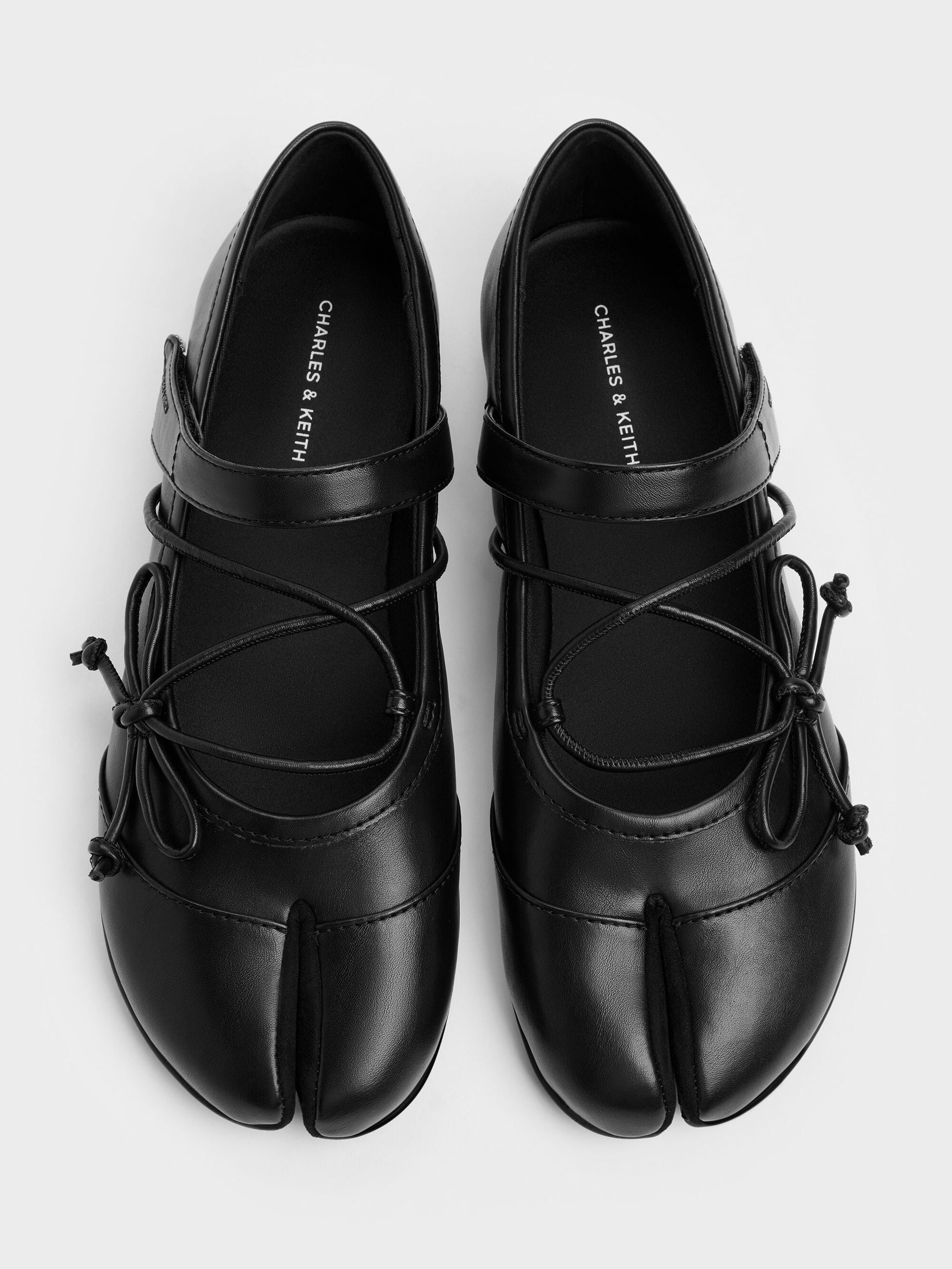 Aether Lace-Up Split-Toe Mary Jane Flats - Black | CHARLES & KEITH
