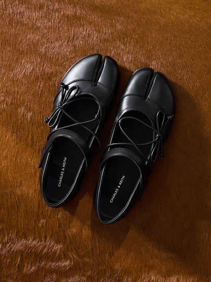 Aether Lace-Up Split-Toe Mary Jane Flats - Black | CHARLES & KEITH