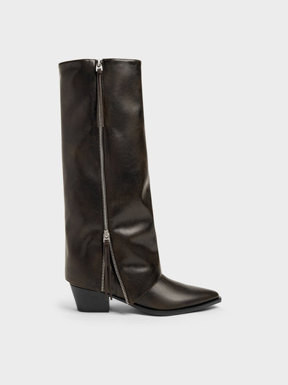 Aether Tassel-Zip Knee-High Boots - Dark Brown | CHARLES & KEITH