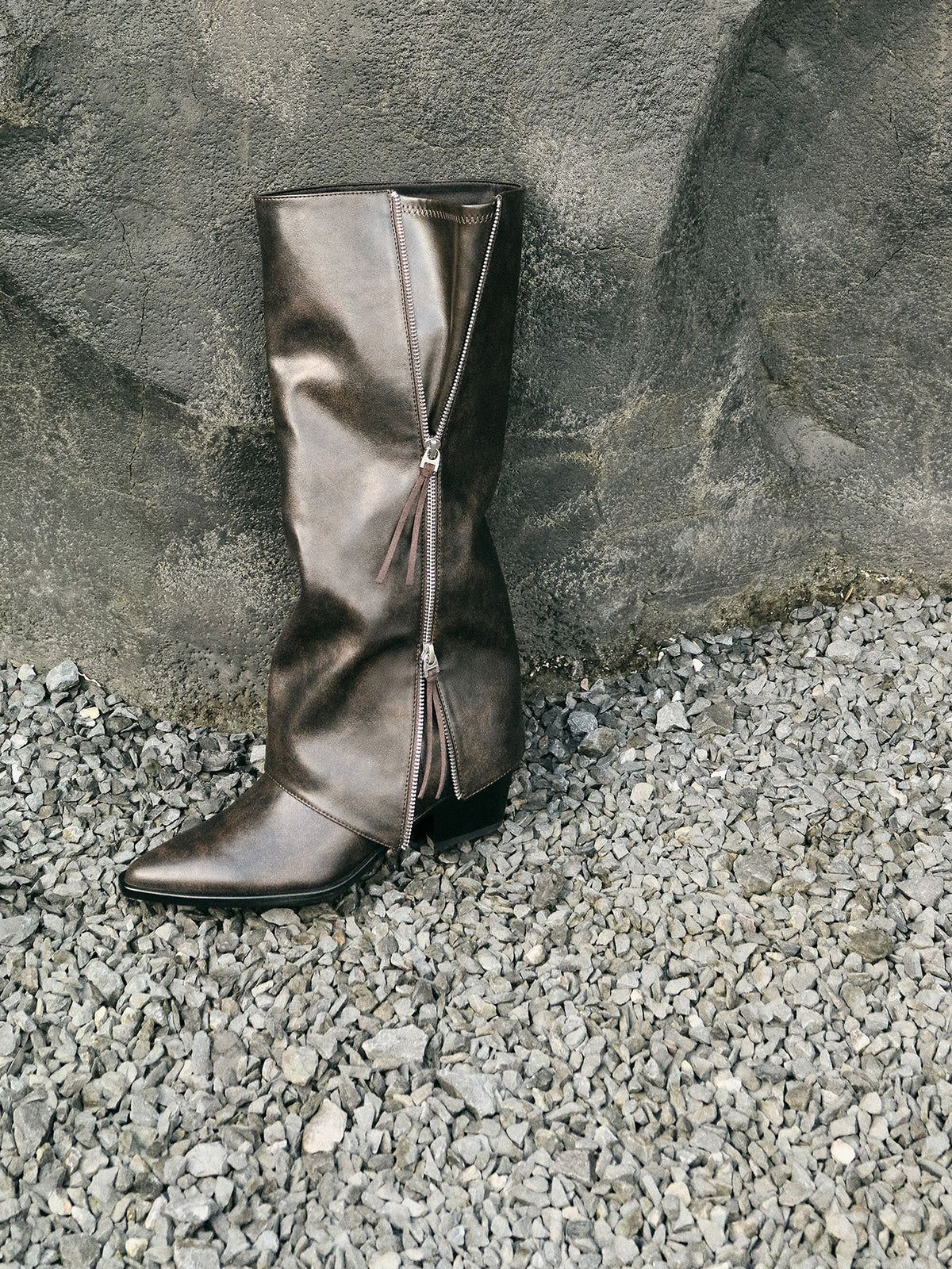Aether Tassel-Zip Knee-High Boots - Dark Brown | CHARLES & KEITH
