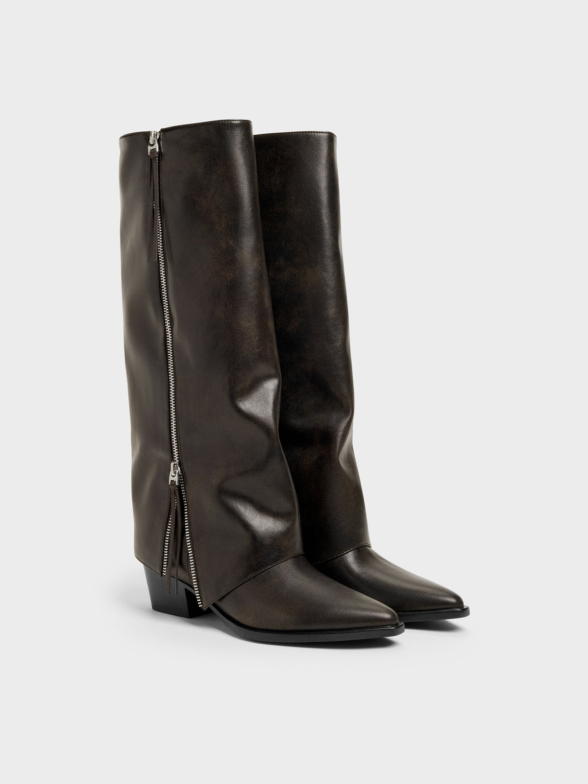 Aether Tassel-Zip Knee-High Boots - Dark Brown | CHARLES & KEITH