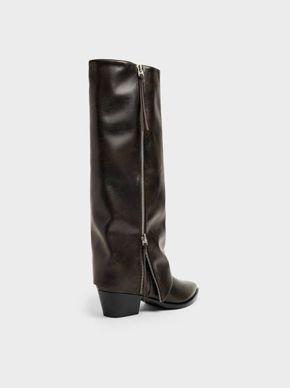 Aether Tassel-Zip Knee-High Boots - Dark Brown | CHARLES & KEITH