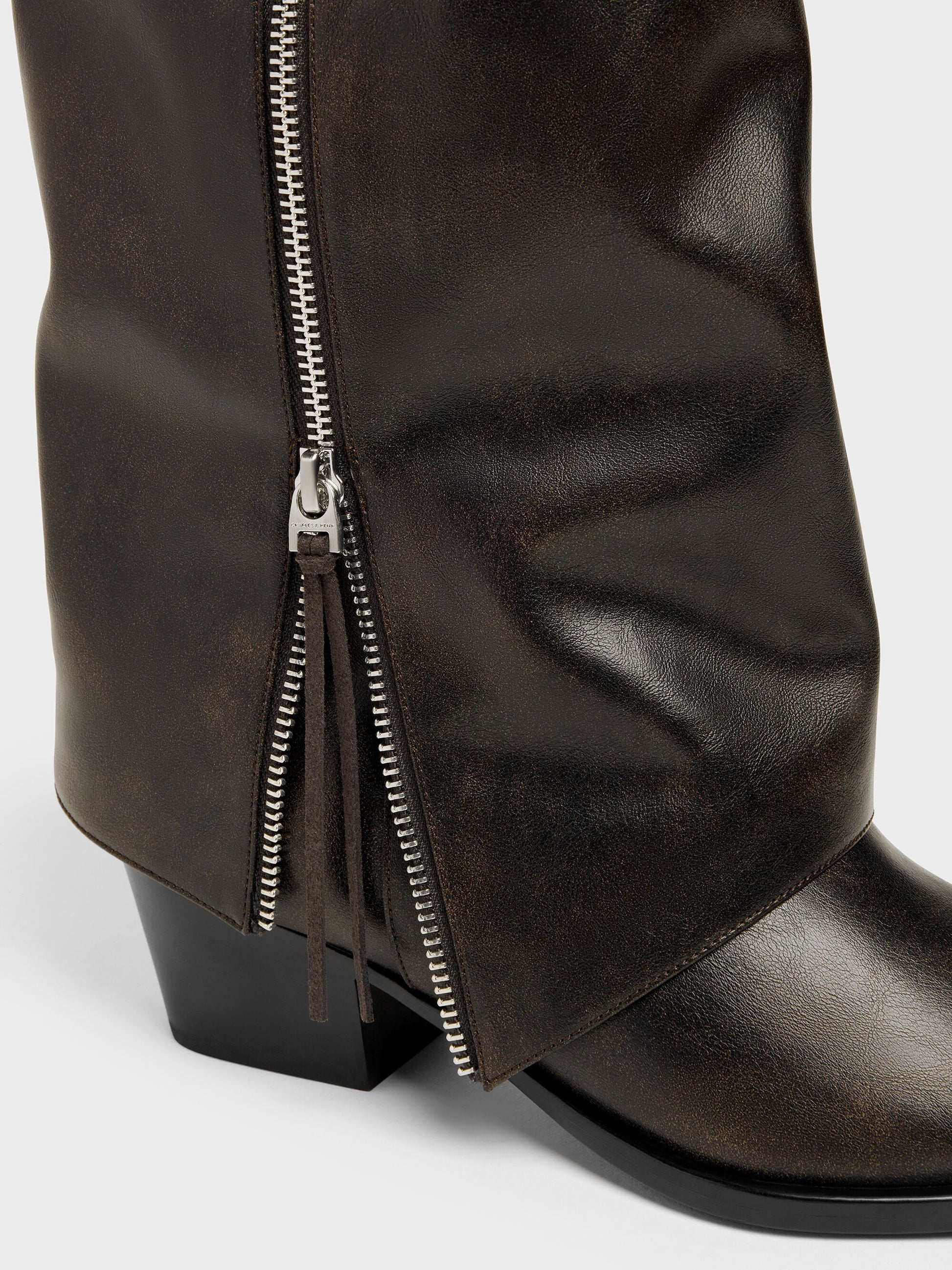 Aether Tassel-Zip Knee-High Boots - Dark Brown | CHARLES & KEITH
