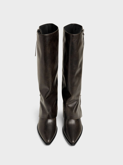 Aether Tassel-Zip Knee-High Boots - Dark Brown | CHARLES & KEITH