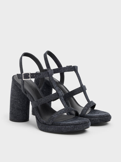 Aether Denim Platform Sandals - Dark Blue | CHARLES & KEITH