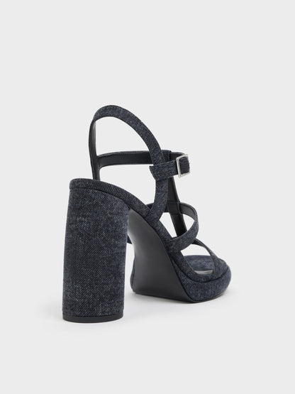 Aether Denim Platform Sandals - Dark Blue | CHARLES & KEITH